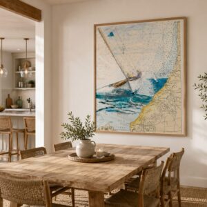 salle à manger lumineuse permettant une belle mise en valeur de l'aquarelle marine